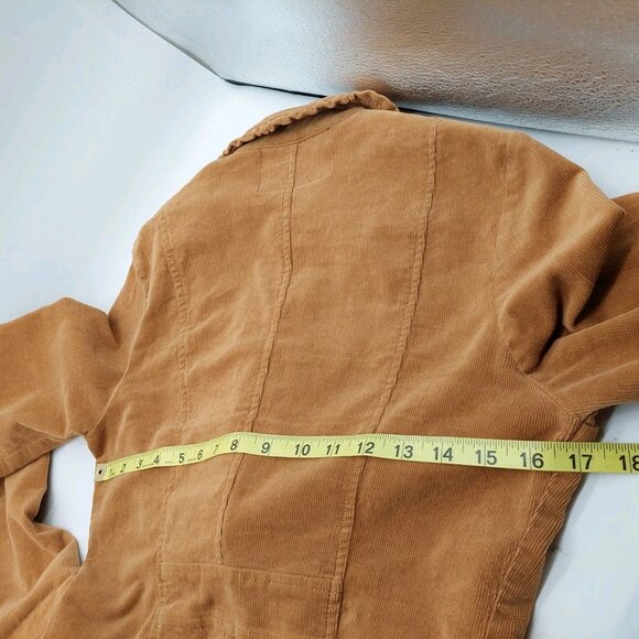 BKE Womens Corduroy Jacket Size Medium Ruffle Trim Boho Blazer Tan Coquette - Picture 4 of 8